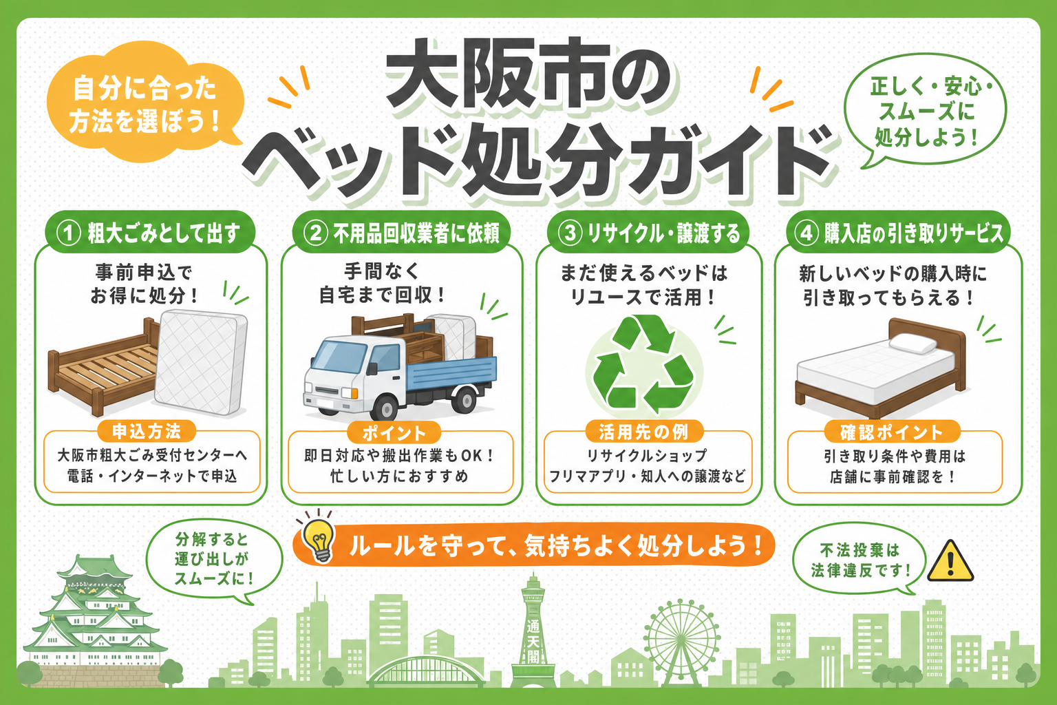大阪市でベッドを処分する方法｜粗大ごみ料金・申し込み手順を徹底解説